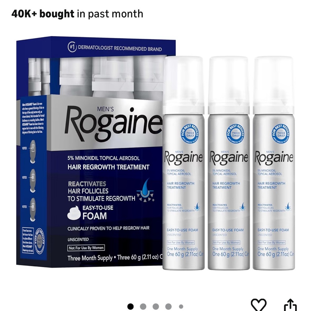 Rogaine 5%Minoxidil Hair Regrowth Treatment Foam 3 Month Supply Unscented Unopen